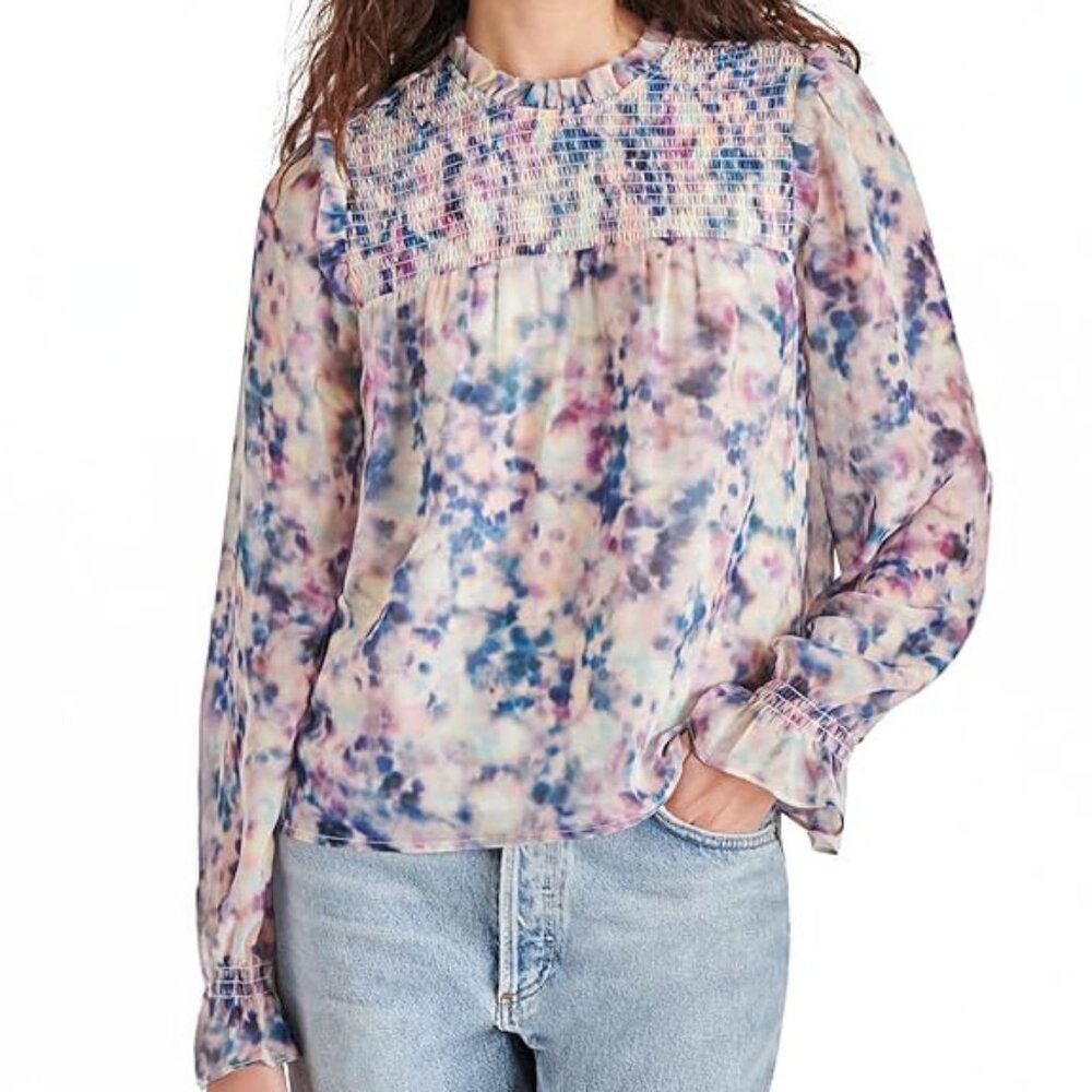 Steve Madden Soleil Watercolor Abstract Floral Chiffon Blouse NWT S